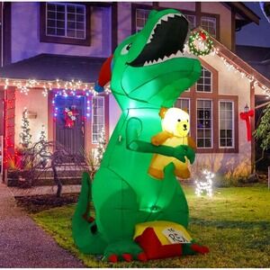 GOOSH 6.5 FT Christmas Inflatables Dinosaur T Rex LED Yard Decorations Blow Up